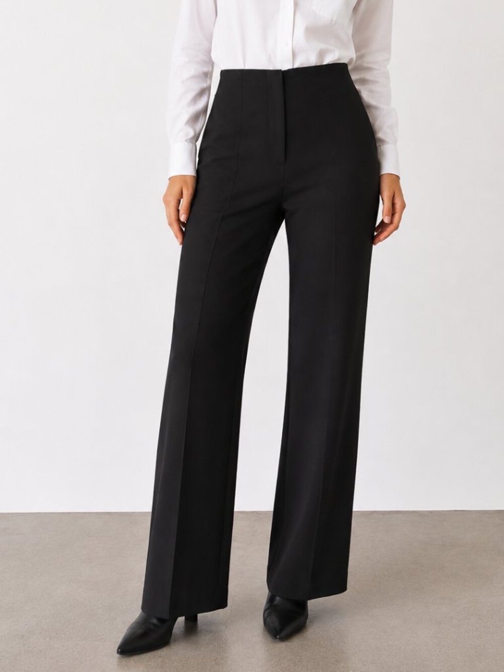 ZARA Black High Waisted Seam Detail Straight Leg Stretch Trousers Pants Sz S EUC